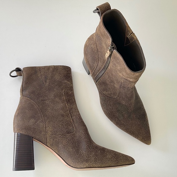 PAIGE Callan Distressed Brown Pointed Toe Ankle Block Heel Boot Size 10 - Picture 1 of 7
